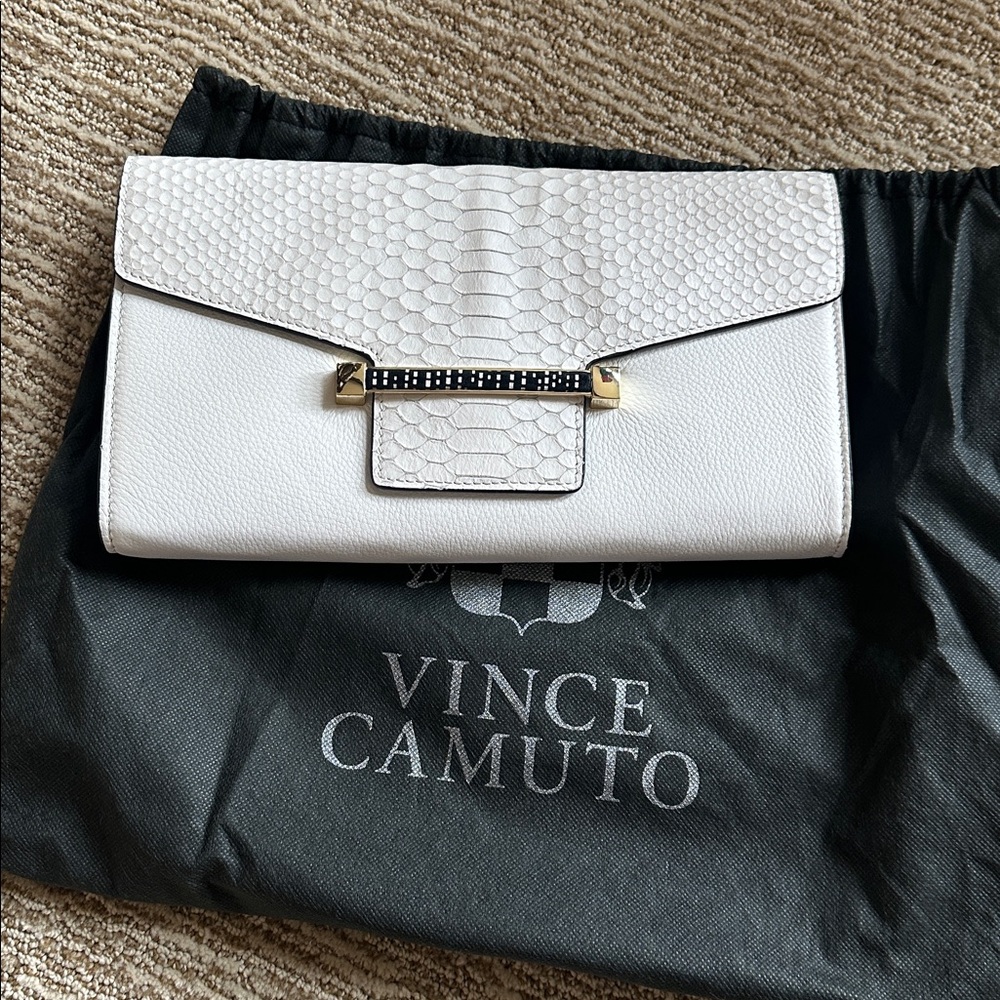 Vince Camuto White Clutch with Gold Accents